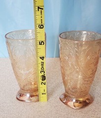 Amber Marigold Carnival Glass Luster Floral Vintage Tumblers
