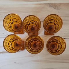 6 Vtg indiana glass Park Lane Amber Wine Cordial Glass Starburst Pedestal T2