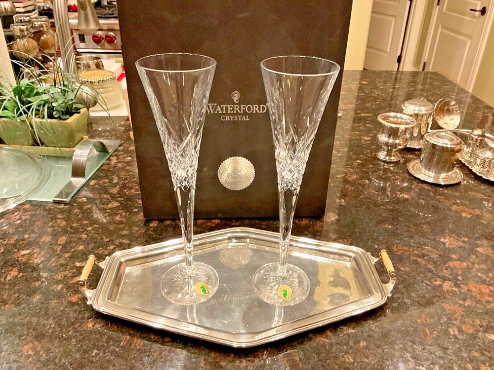Waterford «Happy Celebration» Crystal Flutes Set in Original Box