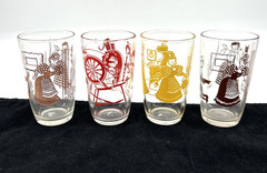 Lot Of 4 Swanky Swigs Bustling Betsy And Sewing Wheel Juice Glasses 3.75”