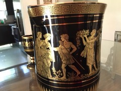 I. Spyropoulos Handmade Greece 24K Gold Black Ceramic 7 pc Greek Set