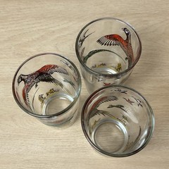 3 Vintage Glass Tumblers Pheasant Hunter Bird Dog Barware 12 Oz Drinking Glass