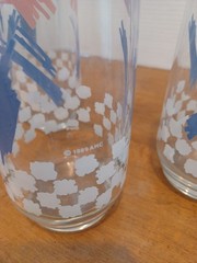 Vintage Anchor Hocking Glasses Tumblers Pastel Flowers Check Set Of 3 USA 1989