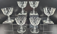 6 Libbey Crystal Leaf Low Sherbet Set Vintage Clear Cut Leaves Stemware MCM Lot
