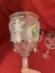 Libbey WATER GOBLET Set 4 Vintage Frosted Glass Silver Leaves Retro 7 1/4″ tall