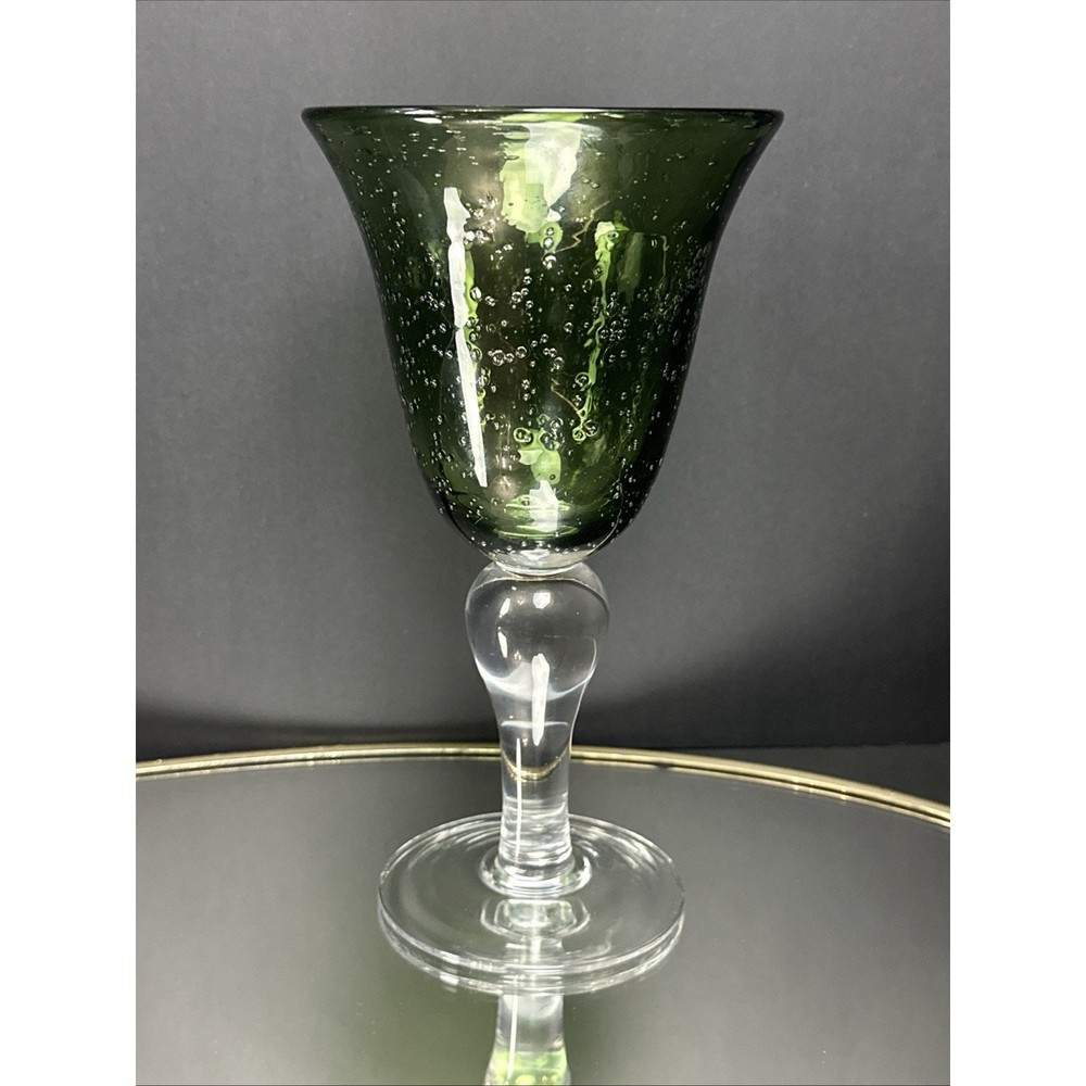ARTLAND 8″ Water Iced Tea Goblet Glass IRIS GREEN 16 Ounce Hand Blown Bubbles