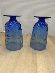 Morgantown Glass Seneca Glass Crinkle Delphine Blue Driftwood Footed Tumbler X2