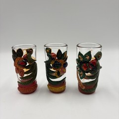 Guatemala 3D Clay Bird Shot Glasses Set 3 Hand Decorated Multicolor Souvenir