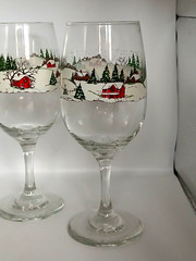 4 Vintage Winter Village Water Goblets by Libbey Glass 7 3/4″