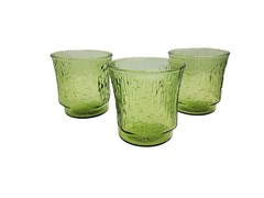 vintage 3 anchor hocking avocado pagoda rocks textured cocktail glasses