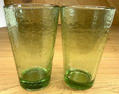Fire and Light 16oz Olive Green Recycled Glass Tumbler 2pc Lot 6″ Retired