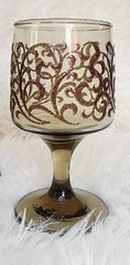 Vintage 1970 Libbey Glass Prado Tawny Smoked Raised Scroll Wine Glass Set 4