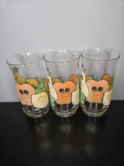 RARE Vintage Set of 3 Nancy Lynn Anthropomorphic»Smiling Fruit» juice glasses