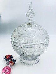 VINTAGE ZAJECAR 11″ TALL FOOTED COMPOTE CANDY DISH 24% LEAD CRYSTAL FLORAL CUT