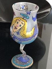 Vtg Libbey Frosted Goblet Wine Glass Z Stem Mark Chagall Style Hand Painted KAAK