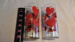 2 LOVE BUG Red Hearts & Lady Bugs Cocktail Drink Mixing Valentine’s Day Glasses