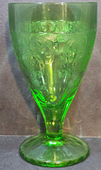Set of 6- Fostoria Co, Versailles Pattern, Uranium Glass ice Tea Goblets, 1930s
