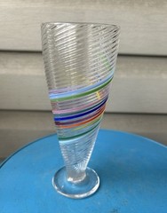 Tom Stoenner Rainbow Swirl Hand Blown Glass Goblet Soda Glass 10oz-Signed 2012