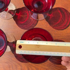 Vintage Ruby Red Glass Wine Goblets, Sherbert Glasses, Flared Red Stem