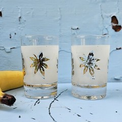 Vintage Libbey USA Frosted Gold Leaf 4-oz Old Fashioned Barwear Glasses Set Of 4