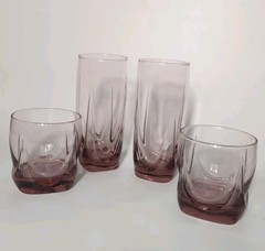 Vintage Libby Glasses Imperial Plum Pink 8 Cooler 8 Rocks Barware Wedding EUC