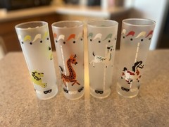 8 VINTAGE LIBBEY CIRCUS CAROUSEL ANIMALS FROSTED TOM COLLINS GLASSES – FULL SET
