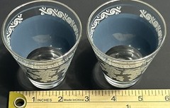 Vintage 1960s Hazel Atlas Grape Design Blue & White Lowball Glasses- Set of 2