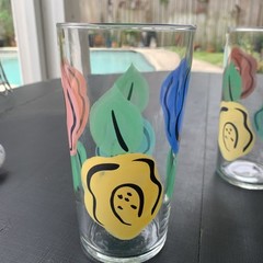 Vintage MCM Mod Floral 16oz Glasses Tumblers 6 1/4″ Set of 4 Boho Seventy vibes