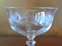 Glastonbury Lotus 78 Gray Cut Crystal Holly Berry Champagne Sherbet(s)