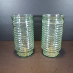 Anchor Hocking Green Park Avenue 2 Tumblers 6″ Glasses Ribbed