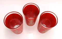 Ser of 3 Culver Red and Gold Siam Thai Goddess Glasses Highball 6 1/2” Tall 1960