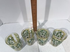 Vintage Set Of 4 Glasses With Ivy Plants Garden Trellis Glasses
