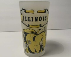VTG HAZEL ATLAS State Glass Illinois 5” Tumbler Novelty Frosted Glass Yellow