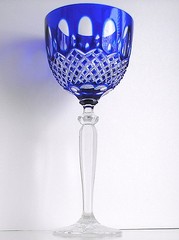 BOHEMIAN COBALT CASED CUT TO CLEAR CRYSTAL WINE GOBLET
