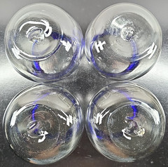 (4) Pier 1 Cobalt Rim Stemless Wine Glasses Set Clear Mexican Hand Blown Art Lot