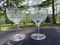 Anchor Hocking Clear Cut AHC55 Laurel Leaf Lines 3 3/4″ Liquor Cocktail Stem VGC