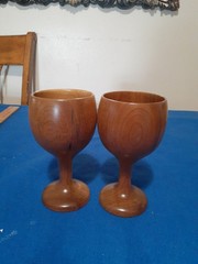 Set of 2 Coos Bay Oregon «Myrtlewood» Wooden Goblets 6 1/4″