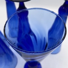 VTG 6 Champagne / Beer Set Cobalt Blue Swirl Tall Flutes Short Stem Bar Glasses