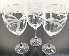 3) Rolf Glass Palm Tree All Purpose Wine Set Elegant Clear Cut Etch Stemware Lot