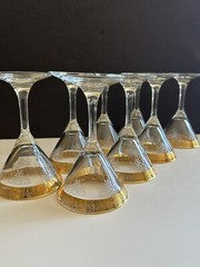 Cellini Martini Glasses Italy 1970’s Etched Crystal 24k Gold Rim Set of 8