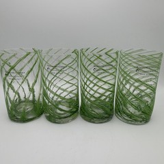 Set of 4 Arte di Murano New Green Swirl 16oz Glasses Alessandro Coppola Italy