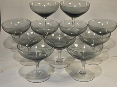 SET OF 11- Fostoria Glass Debutante Smoke Champagne Coupes Mid Century Modern