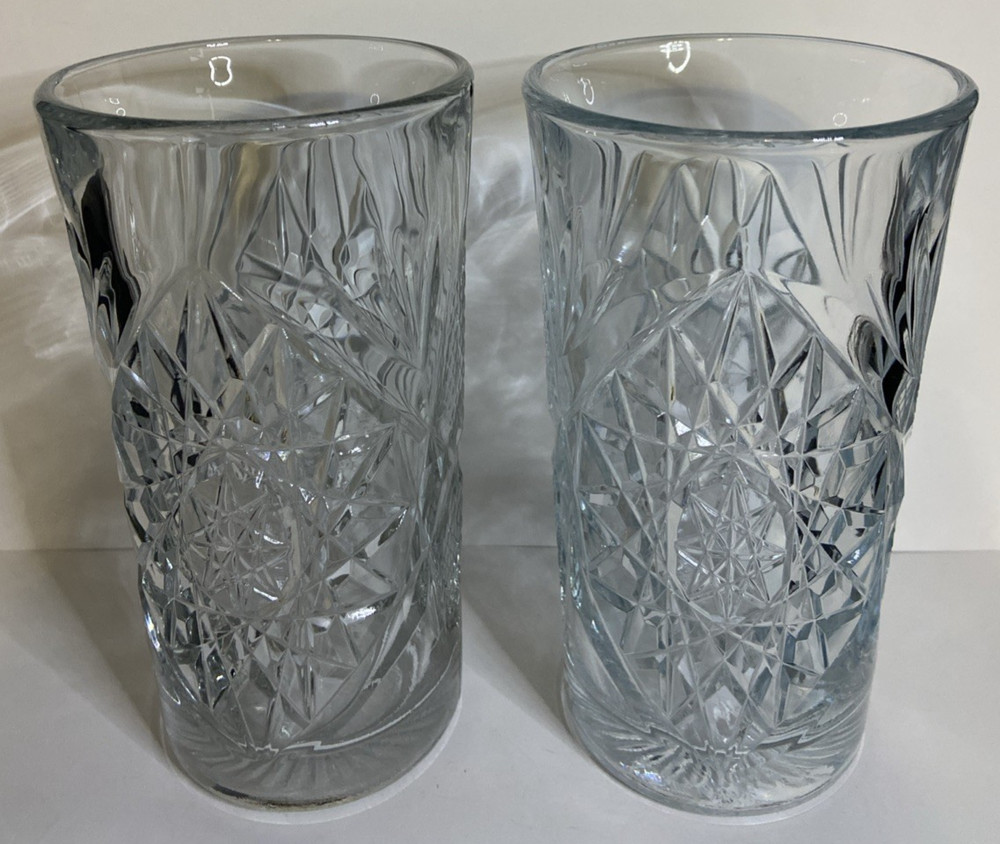 Libbey Hobstar Highball «Star of David» 16oz Drinkng Glass VTG Thick Set Of 2