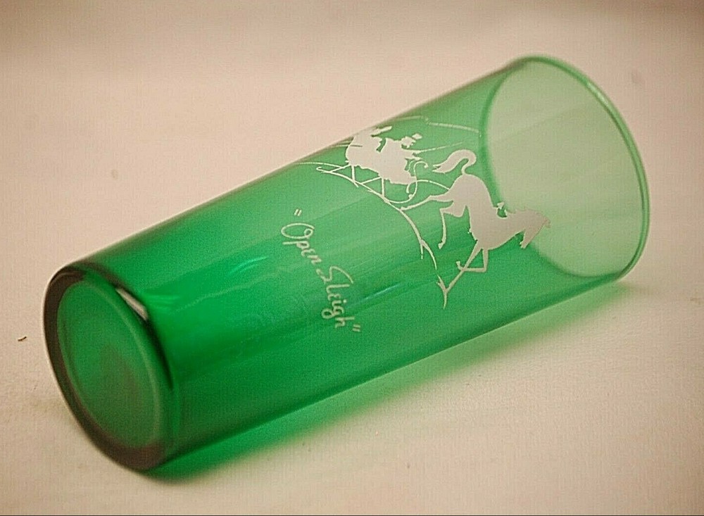 Anchor Hocking Forest Green Ice Tea Glass Tumbler Open Sleigh Old Vintage MCM