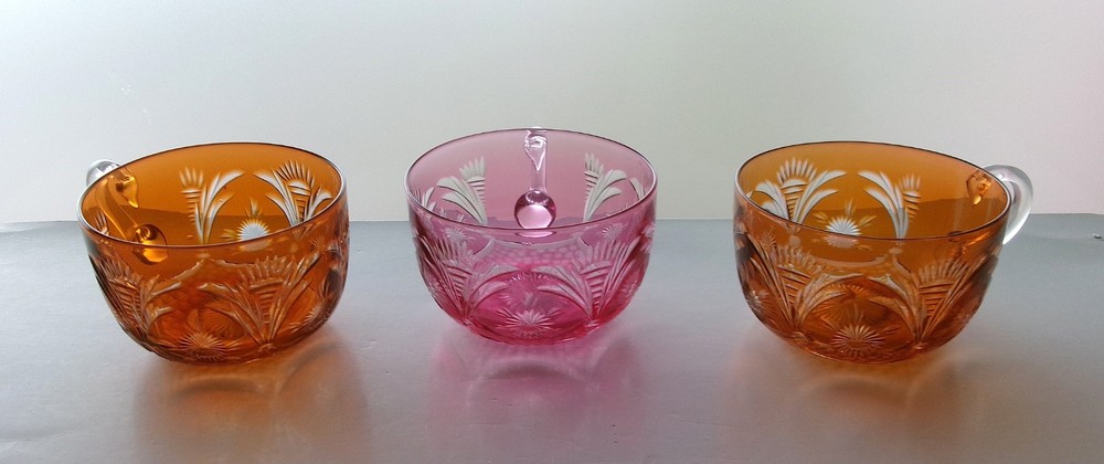 Stevens & Williams cut to clear punch cups American Brilliant Cut Glass Period