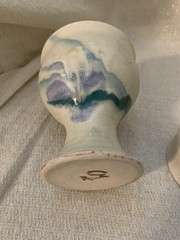 Vintage Set/2 Stoneware Hand Thrown Studio Pottery Goblet Chalices Floral Swirl