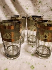 SALE! WAS 40. VTG MCM 4PC ITALIAN BLOWN HIGHBALL GLASSES 22K CERA GLASS CO