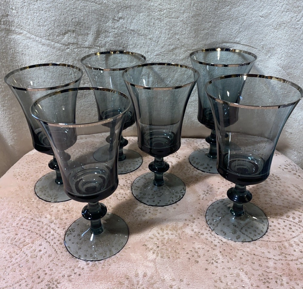 6 Gorham Prelude Dusky Blue Wine Glasses