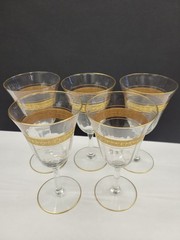 Tiffin? Unknown Manufacturer Gold Rim Water Goblet 6 1/2″- Wine Glass Set Of 5