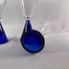 Sasaki Eon Blue Goblets Blue Stem Clear Bowl Set of 4 Vintage